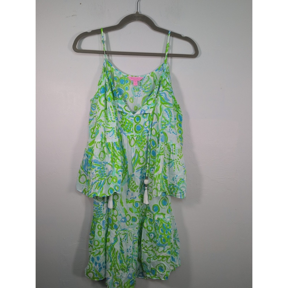 Lilly Pulitzer Alanna Off The Shoulder Dress Any Fin Possible beaded Tassels S